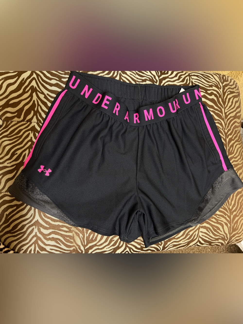 Under Armour Women's Black Shorts with Pink Trim and Logo